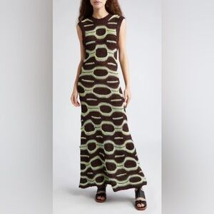 Ulla Johnson Arabella Abstract Print Sleeveless Maxi Sweater Dress in Laguna